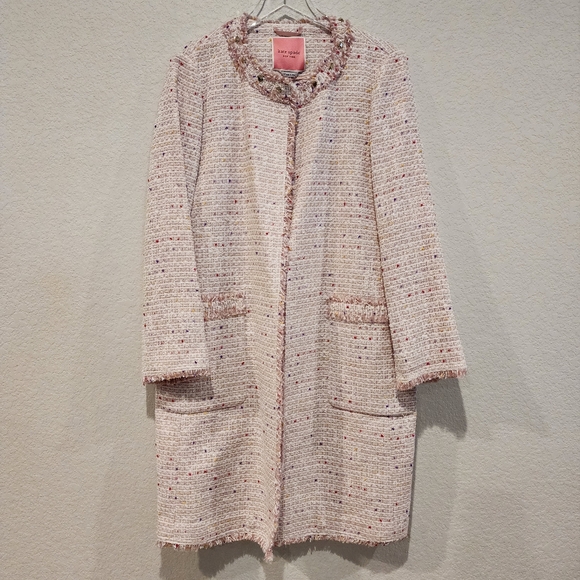 Kate Spade Pink Multicolor Mainline Tweed Long Jacket Coat size 14 - Picture 6 of 15
